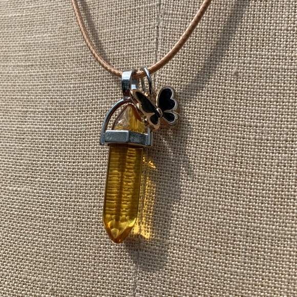 Handmade Honey Resin Dagger Crystal Amulet Necklace & Butterfly Charm - Picture 2 of 9